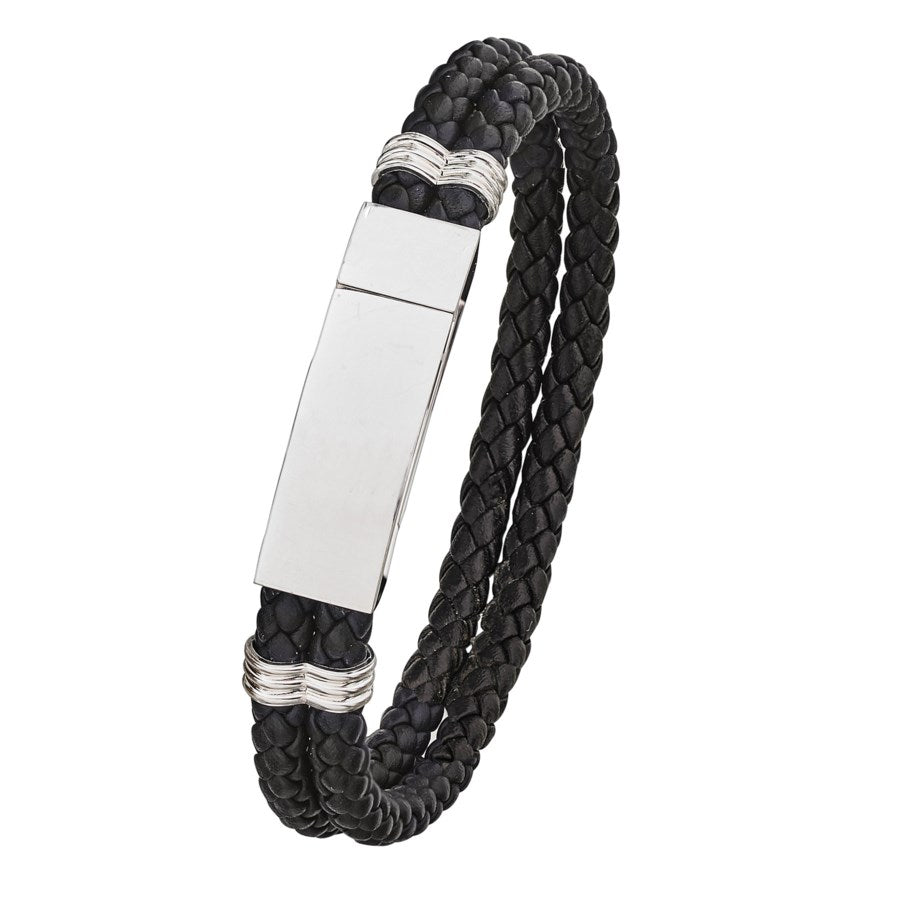 Black Leather & Stainless Steel Bracelet