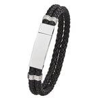 Load image into Gallery viewer, Black Leather &amp; Stainless Steel Bracelet
