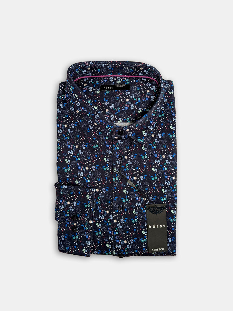 Men's Blue Multi Floral Long Sleeve Dress Shirt