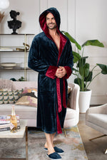 Load image into Gallery viewer, Mens Soft Plush Robe - Hooded Men Fleece Spa Bathrobe
