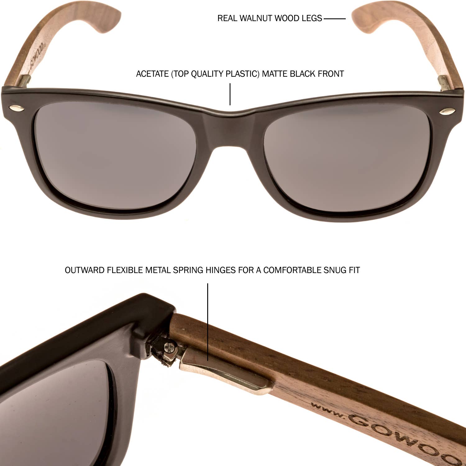 Walnut Wood Sunglasses with Black Polarized Lenses