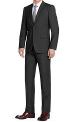 Load image into Gallery viewer, Black Single breast 2-piece suit with a white shirt and brown shoes 
