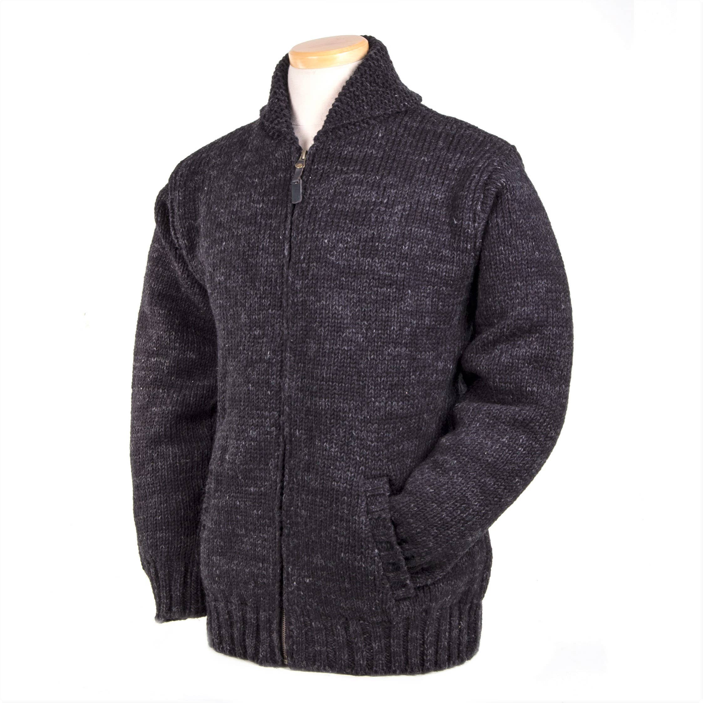 Lodge Hand Crafted Wool Sweater – Shawl Collar Zip Jacket