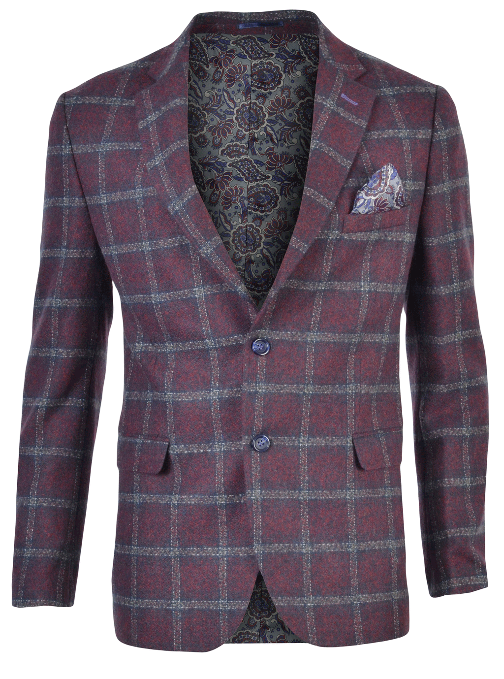Add sophistication and style to your wardrobe with this designer men's blazer. Crafted with a modern fit, it features a luxurious blend of 50% wool, 35% polyester, and 15% viscose, while the inner lining is made from 100% polyester. Exude effortless elegance in the sophisticated burgundy hue.