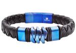 Charger l&#39;image dans la galerie, Men&#39;s Genuine Black Leather Blue Stainless Steel Bracelet
