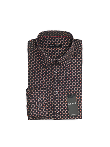 Burgundy Geo Print Long Sleeve Dress Shirt
