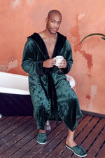 Load image into Gallery viewer, Mens Soft Plush Robe - Hooded Men Fleece Spa Bathrobe
