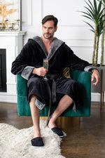 Load image into Gallery viewer, Mens Soft Plush Robe - Hooded Men Fleece Spa Bathrobe
