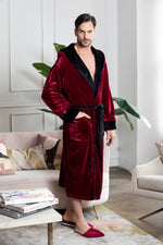 Load image into Gallery viewer, Mens Soft Plush Robe - Hooded Men Fleece Spa Bathrobe
