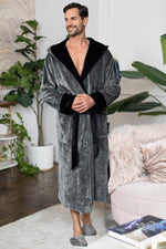 Load image into Gallery viewer, Mens Soft Plush Robe - Hooded Men Fleece Spa Bathrobe
