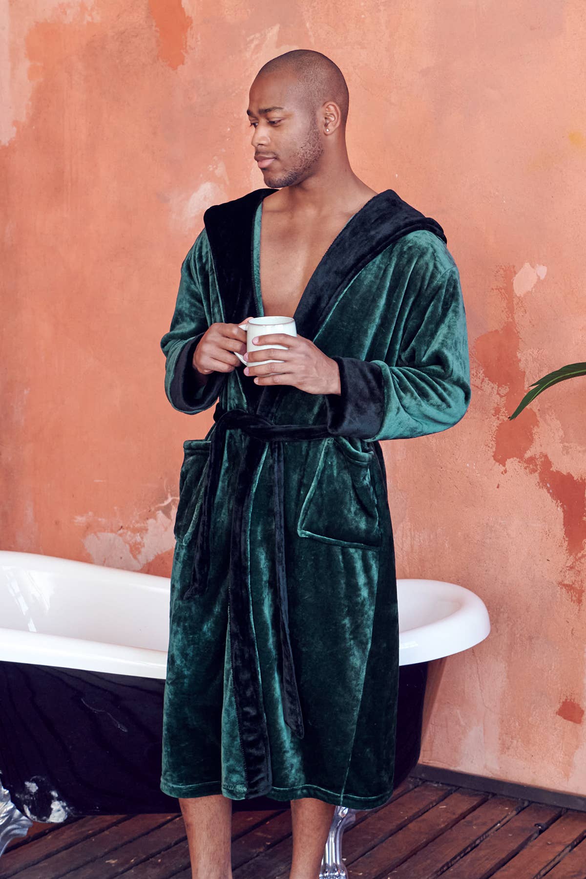 Mens Soft Plush Robe - Hooded Men Fleece Spa Bathrobe