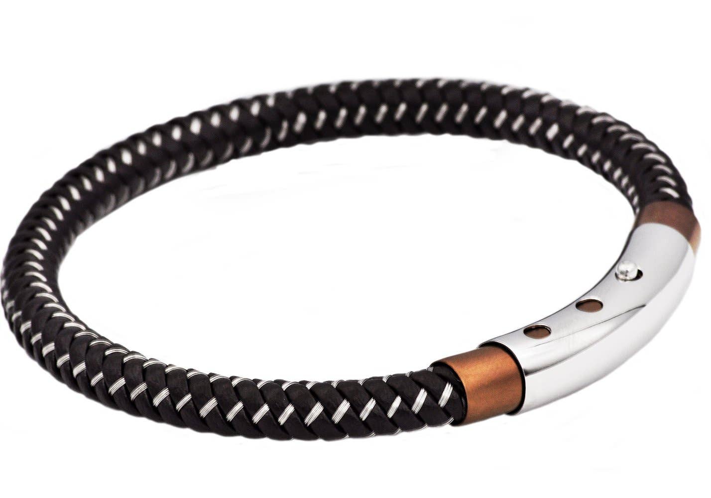 Men's Brown Leather And Chocolate Stainless Steel Bracelet