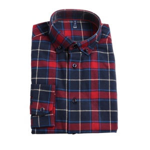 Long Sleeve Sport Shirt, 100% Organic Cotton, Navy Plaid