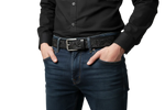 Load image into Gallery viewer, Black Engraved Print Leather Belt
