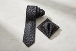 Load image into Gallery viewer, Blue Multi color silk paisley tie and pocket square set. 
