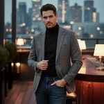 Load image into Gallery viewer, Eye-catching SPORT COAT/BLAZER made with a remarkably comfortable Poly/Rayon/Stretch blend and crafted in an ageless Brown Plaid 2-button, Slim fit model, all with fun complimentary linings! Versatile blazers designed to function year-round and look equally as good with dress slacks as they will with denim.
