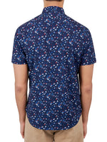 Load image into Gallery viewer, Men&#39;s Mini Navy Floral Performance Stretch Short Sleeve Slim Fit Shirt

