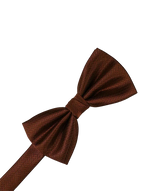Load image into Gallery viewer, A pre-tied bow tie in a rich cinnamon color, featuring a fine herringbone pattern, shown against a solid white background.
