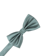 Load image into Gallery viewer, A pre-tied bow tie with a muted teal herringbone pattern, shown against a solid white background.
