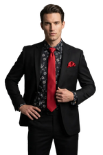 Charger l'image dans la galerie, Black Floral Print Regular Fit Long Sleeve Dress Shirt
