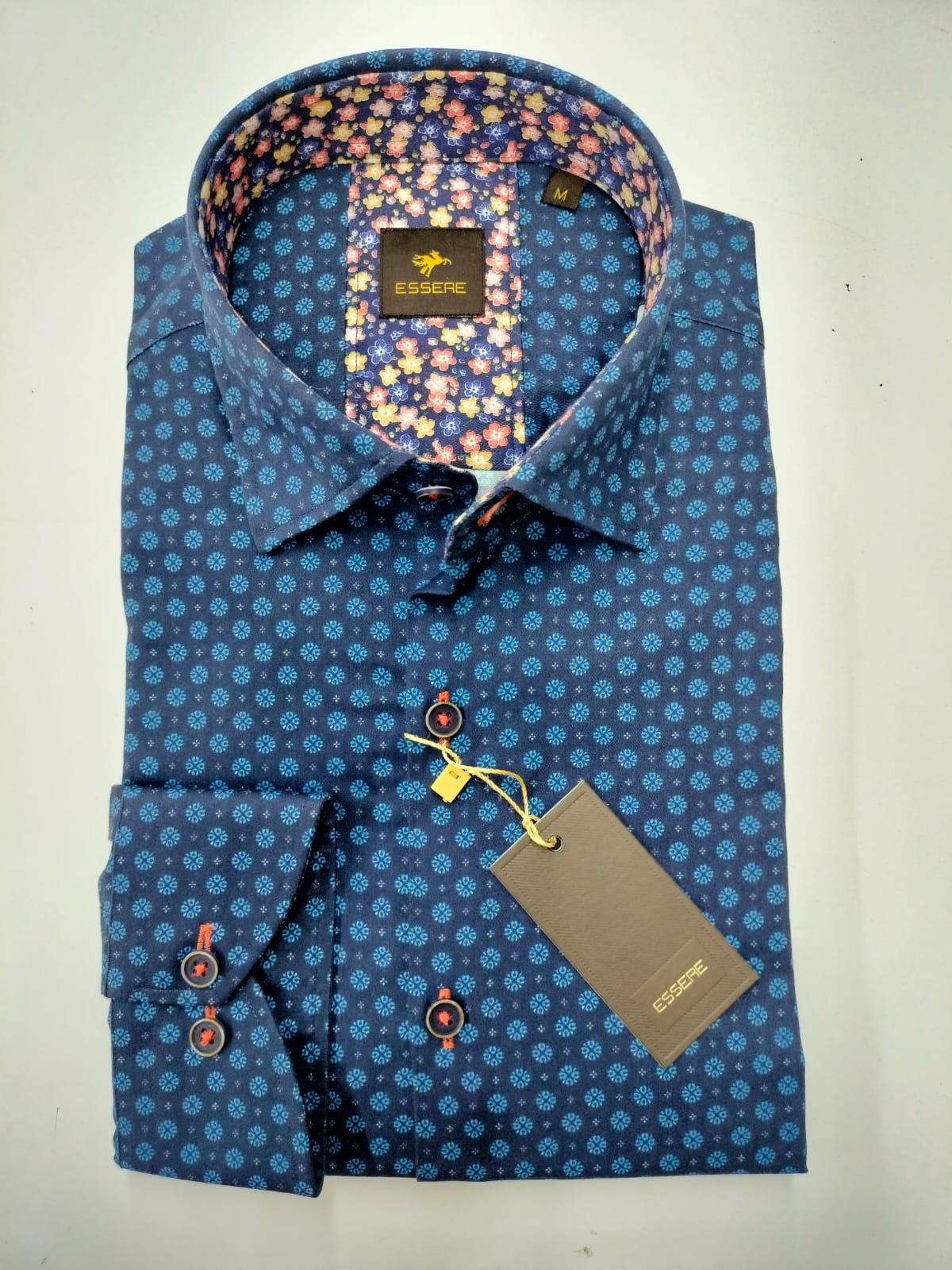 Navy Geo Print Regular Fit Long Sleeve Dress Shirt