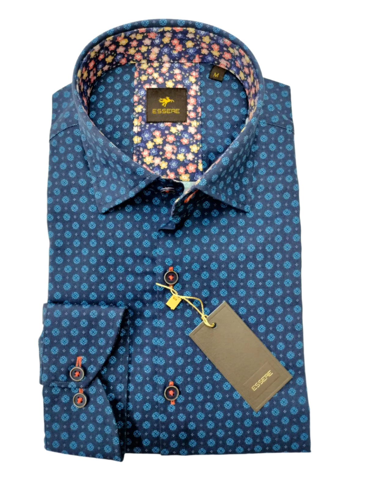 Navy Geo Print Regular Fit Long Sleeve Dress Shirt