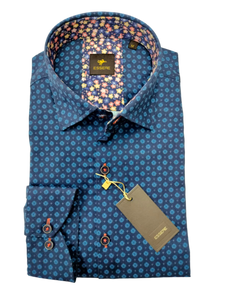 Navy Geo Print Regular Fit Long Sleeve Dress Shirt