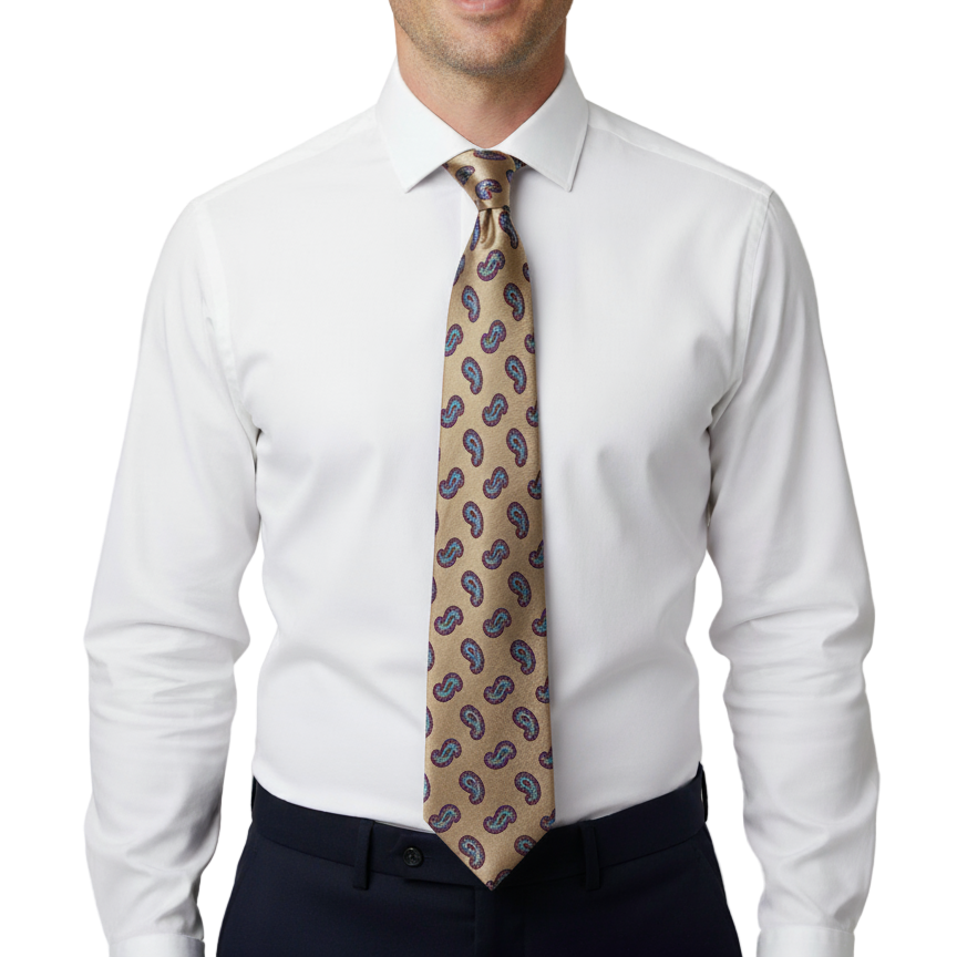 Tan Paisley Silk Tie