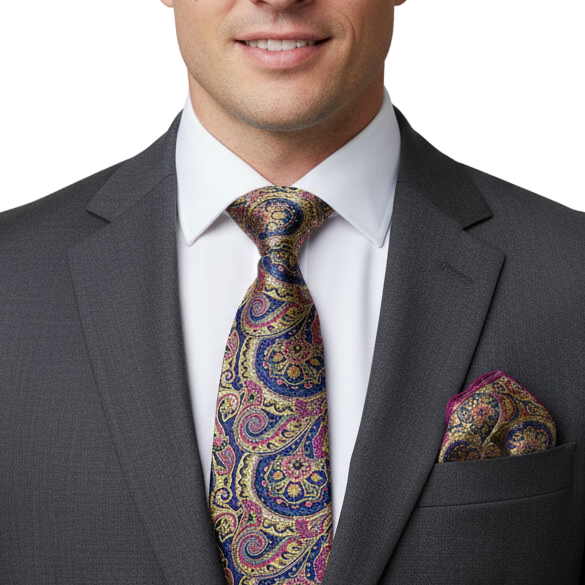 Gold Paisley Silk Tie & Pocket Square Set