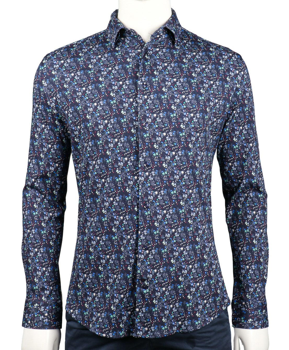 Men's Blue Multi Floral Long Sleeve Dress Shirt