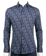 Charger l&#39;image dans la galerie, Men&#39;s Blue Multi Floral Long Sleeve Dress Shirt
