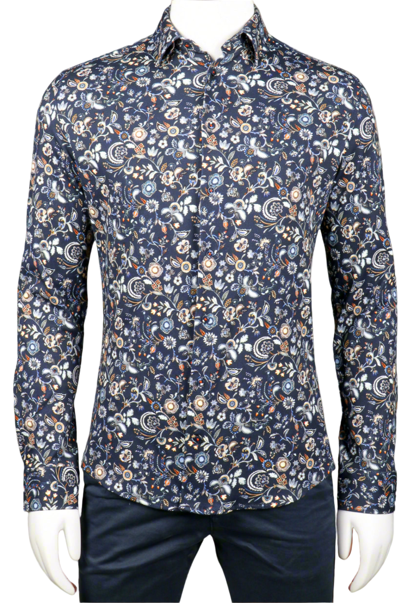 Navy Floral Long Sleeve Dress Shirt
