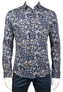 Navy Floral Long Sleeve Dress Shirt