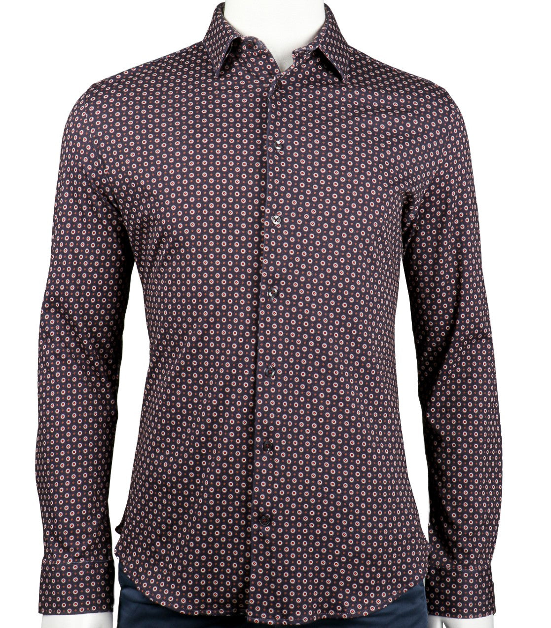 Burgundy Geo Print Long Sleeve Dress Shirt