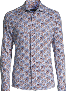 Tropical Print Cotton Knit Long Sleeve Slim Fit Sports Shirt