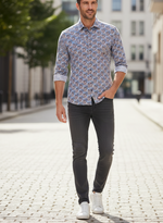 Load image into Gallery viewer, Tropical Print Cotton Knit Long Sleeve Slim Fit Sports Shirt
