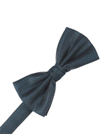 Load image into Gallery viewer, A dark hazy blue  herringbone patterned bow tie on a solid white background.
