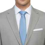 Load image into Gallery viewer, Gray suit with a light blue tie and white shirt on a white background
