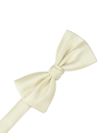 Load image into Gallery viewer, An Ivory-colored pre-tied bow tie with a subtle herringbone pattern, shown on a plain white background.
