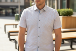 Load image into Gallery viewer, Orange Print Short Sleeve Regular Fit Cotton/Spandex Sport Shirt
