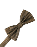 Load image into Gallery viewer, A pre-tied bow tie with a mocha herringbone pattern, shown against a plain white background.
