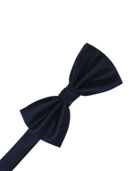 Load image into Gallery viewer, A dark navy blue pre-tied bow tie with a subtle herringbone pattern, shown against a solid white background.
