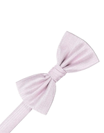 Load image into Gallery viewer, A light pink pre-tied bow tie with a subtle herringbone pattern, shown on a clean white background.
