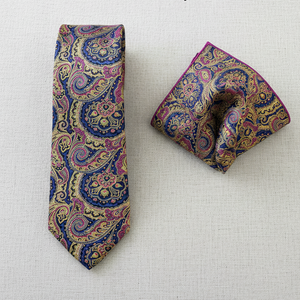 Gold Paisley Silk Tie & Pocket Square Set