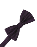 Load image into Gallery viewer, A plum pre-tied bow tie with a fine herringbone pattern, shown on a plain white background.
