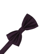 Load image into Gallery viewer, A dark raisin purple pre-tied bow tie with a subtle herringbone pattern, shown against a plain white background.
