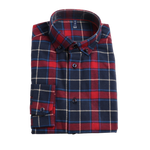 Charger l'image dans la galerie, Folded red and navy plaid cotton flannel shirt  with button down collar

