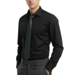 Load image into Gallery viewer, Man wearing a black dress shirt , no pockets 

