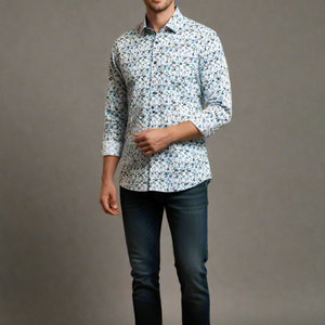 Cotton/Spandex Long Sleeve Floral Sports Shirt