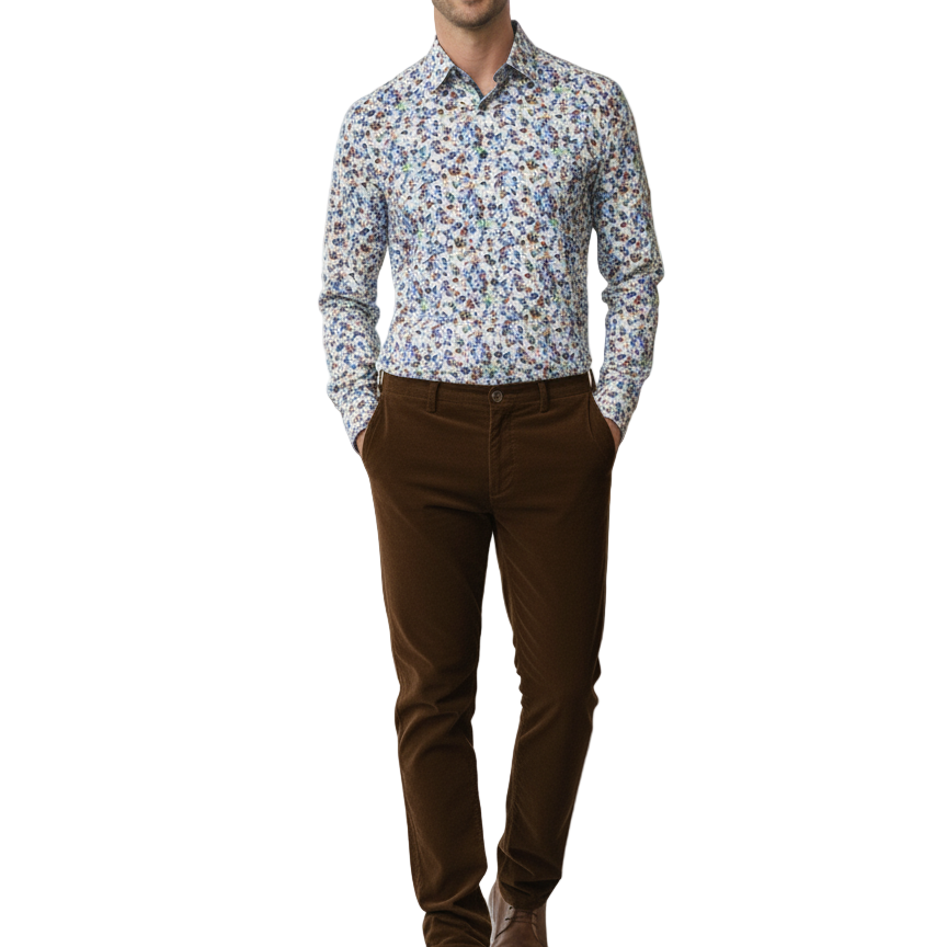Cotton/Spandex Long Sleeve Floral Sports Shirt